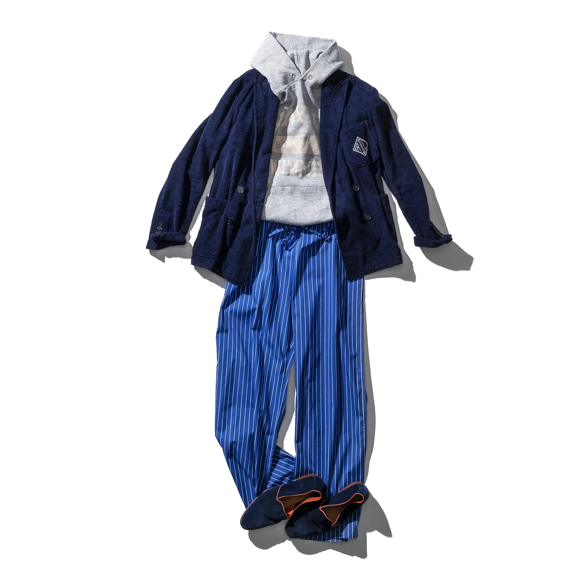 COTTON STRIPE REGULAR PANTS / Blue - Image 5