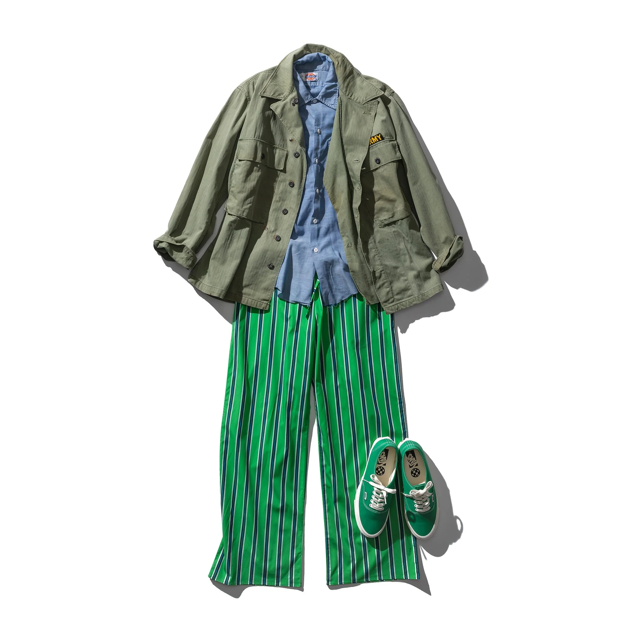 COTTON STRIPE REGULAR PANTS / Green - Image 5