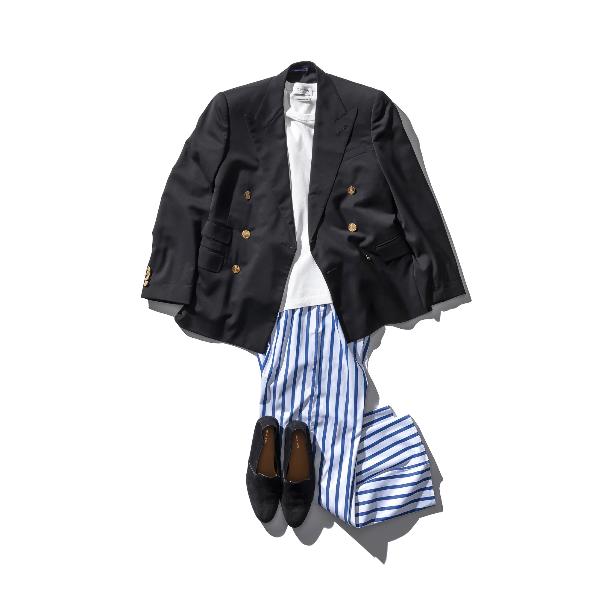 COTTON STRIPE REGULAR PANTS / White - Image 5