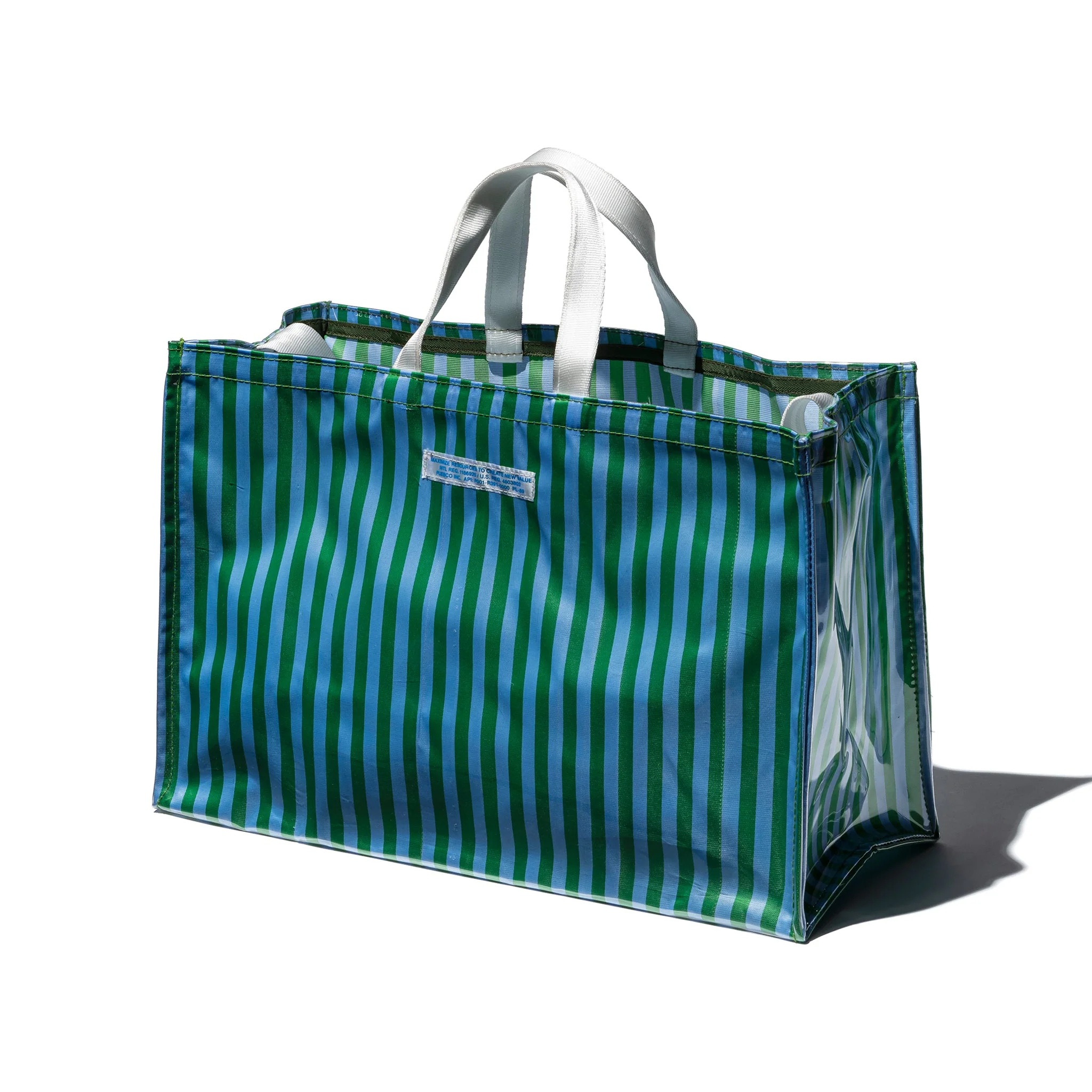 COVERED SCHOOL TIE FABRIC MARKET BAG / Green x Light Blue - Image 2