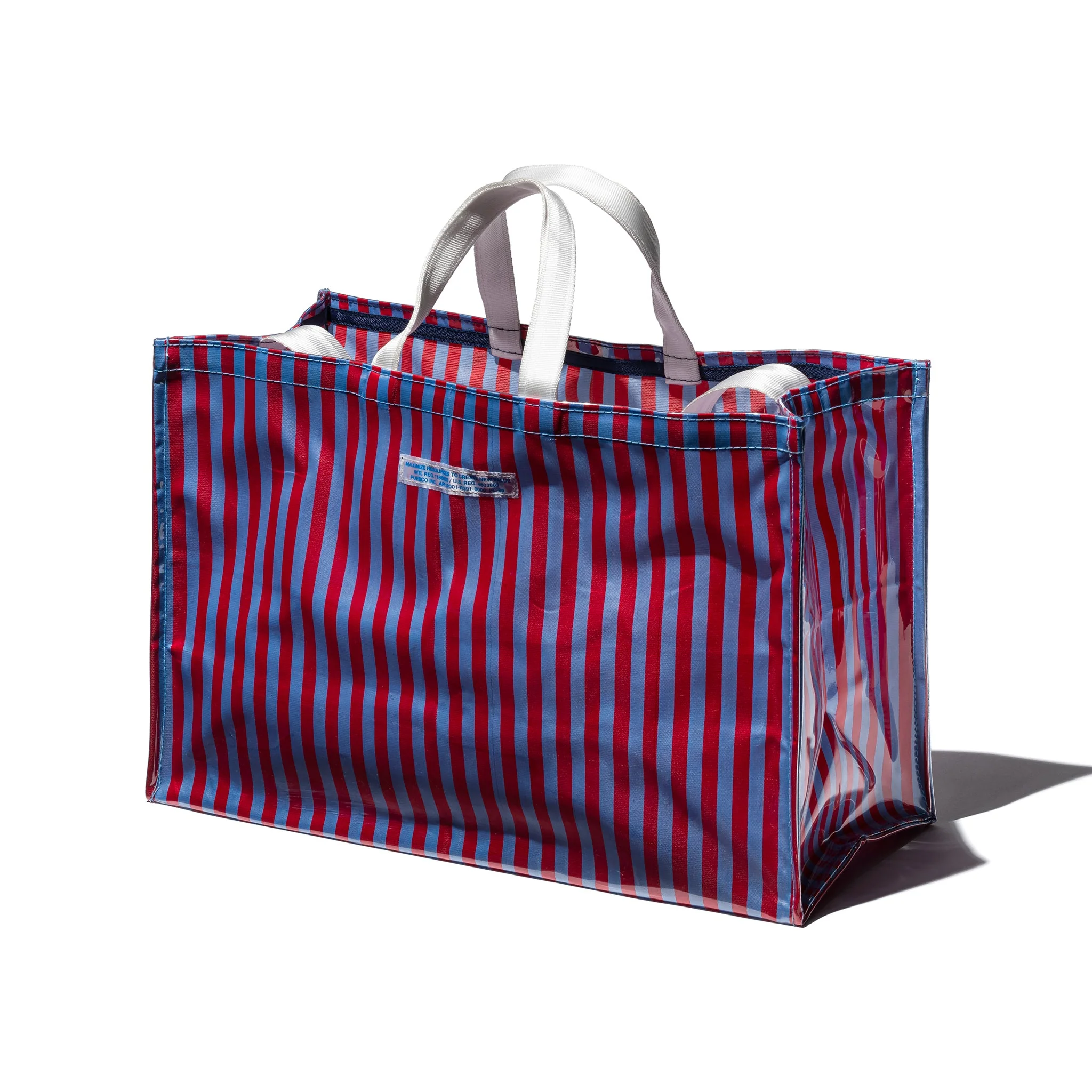 COVERED SCHOOL TIE FABRIC MARKET BAG / Red x Light Blue - Image 2