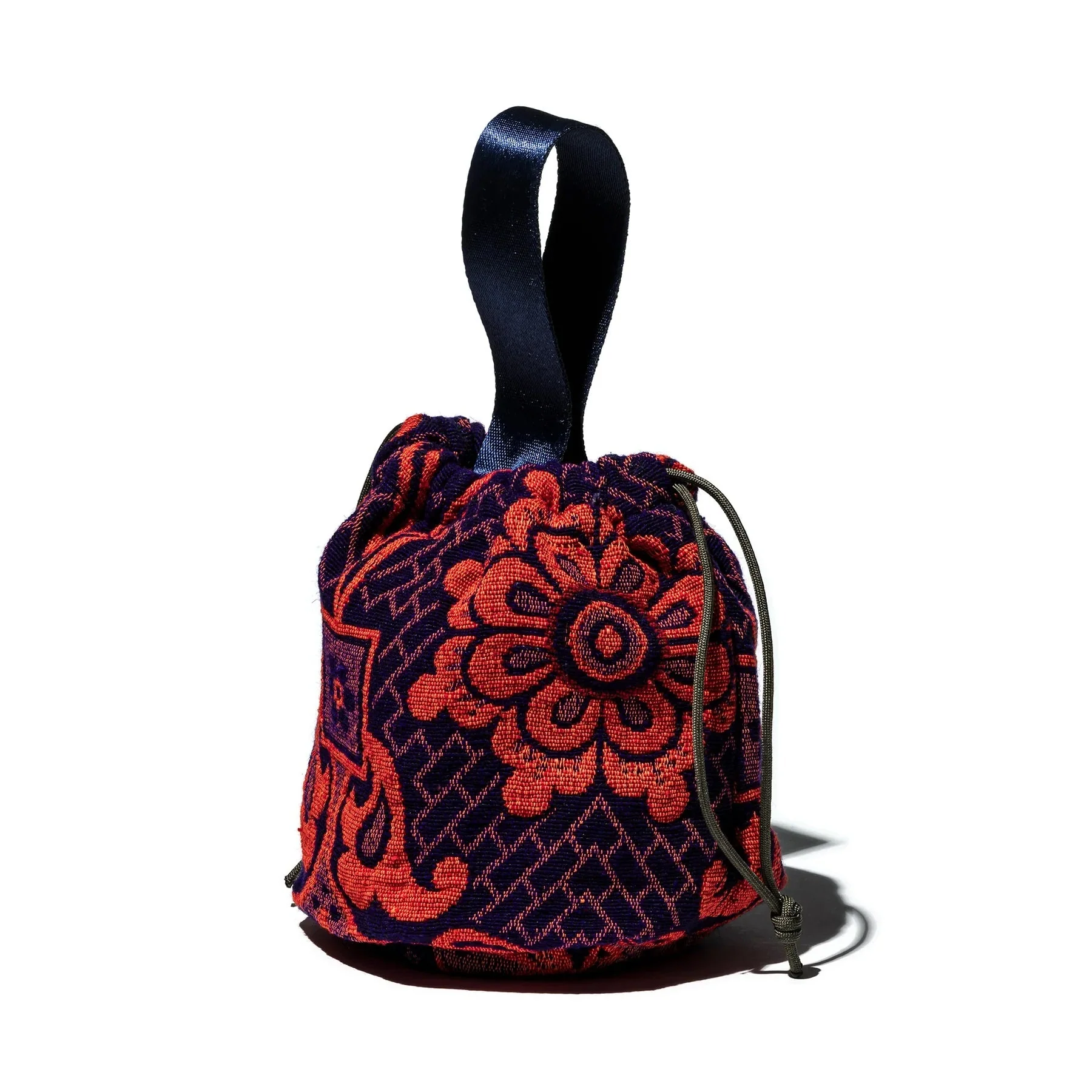JACQUARD FABRIC DRAWSTRING BAG / Navy Blue - Image 2