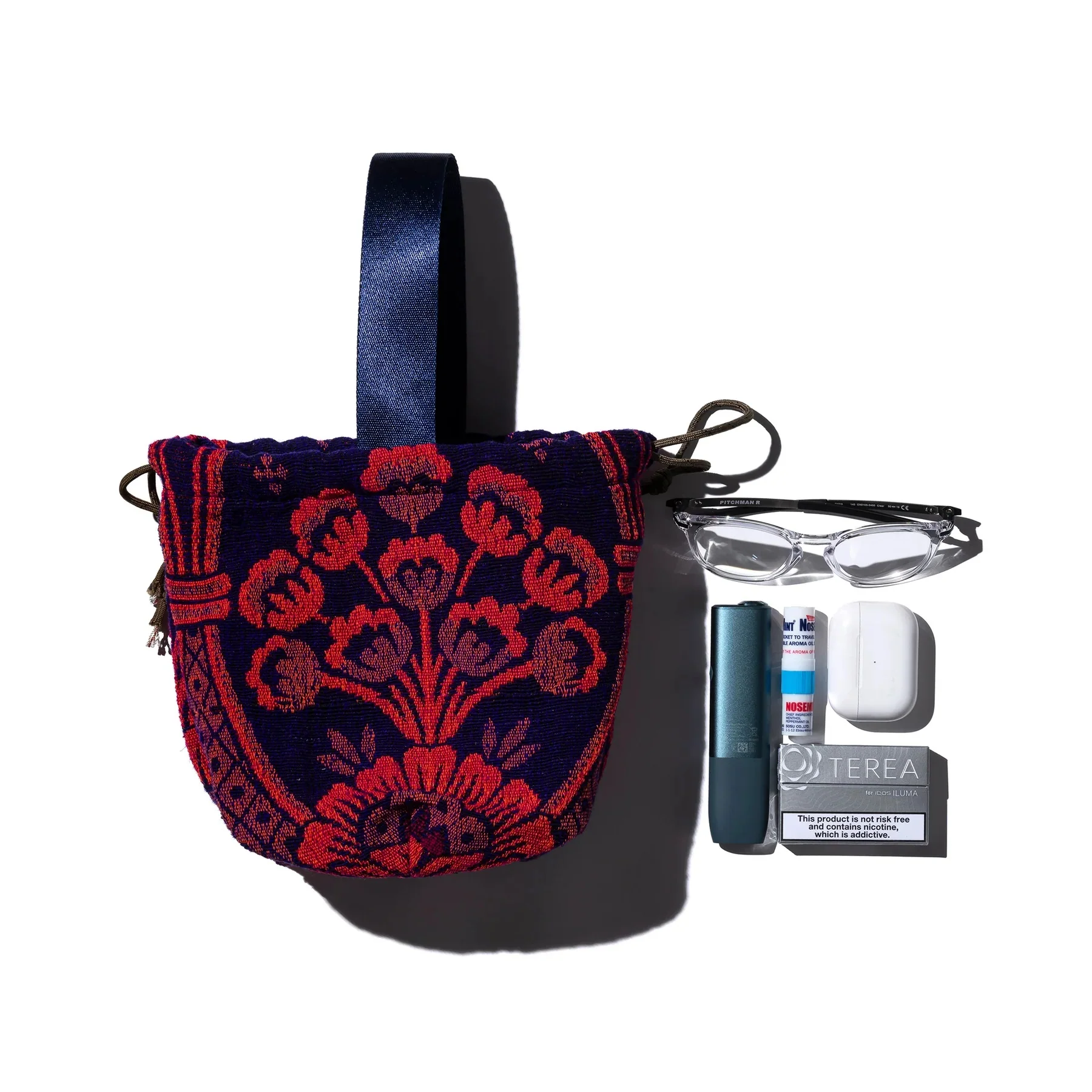 JACQUARD FABRIC DRAWSTRING BAG / Navy Blue - Image 5
