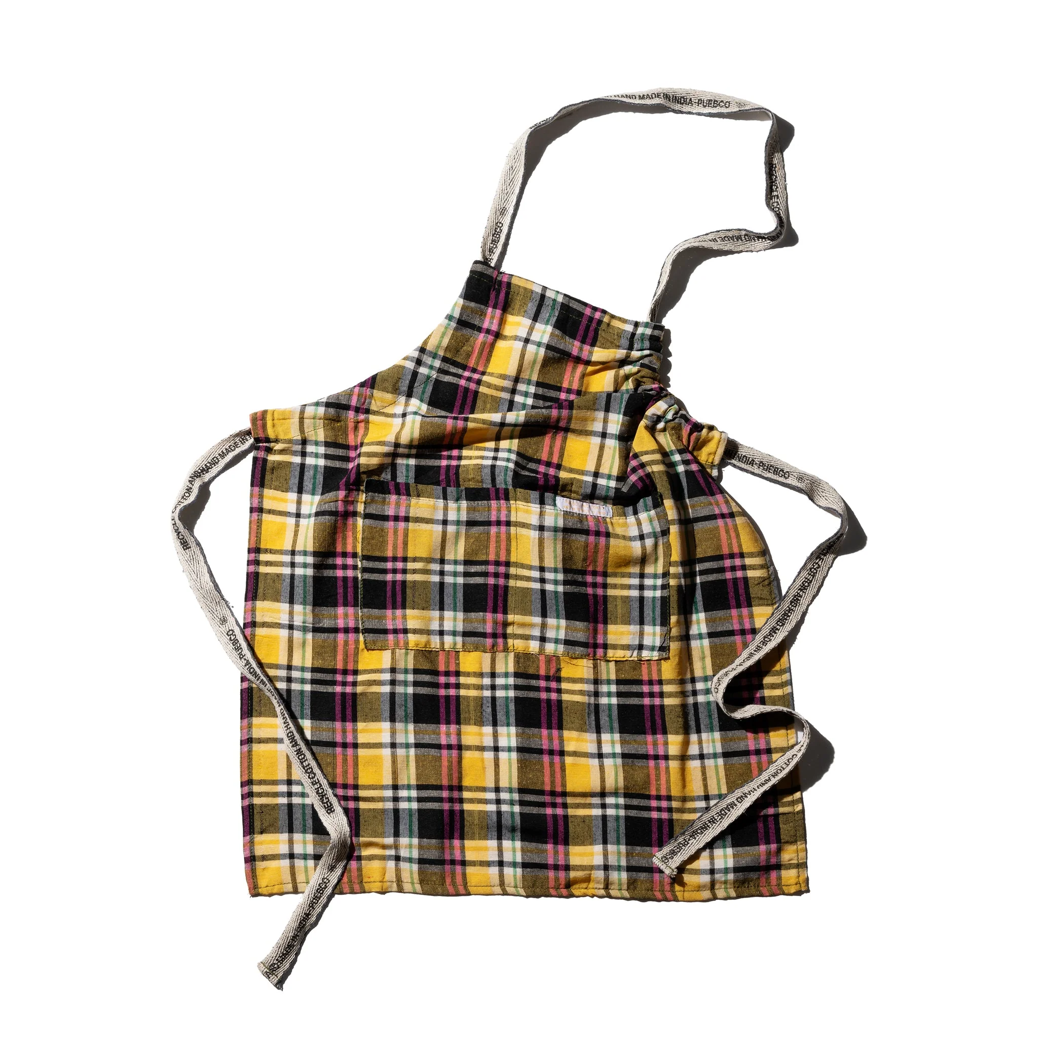 RECYCLE COTTON CHECK APRON / Blue - Image 4