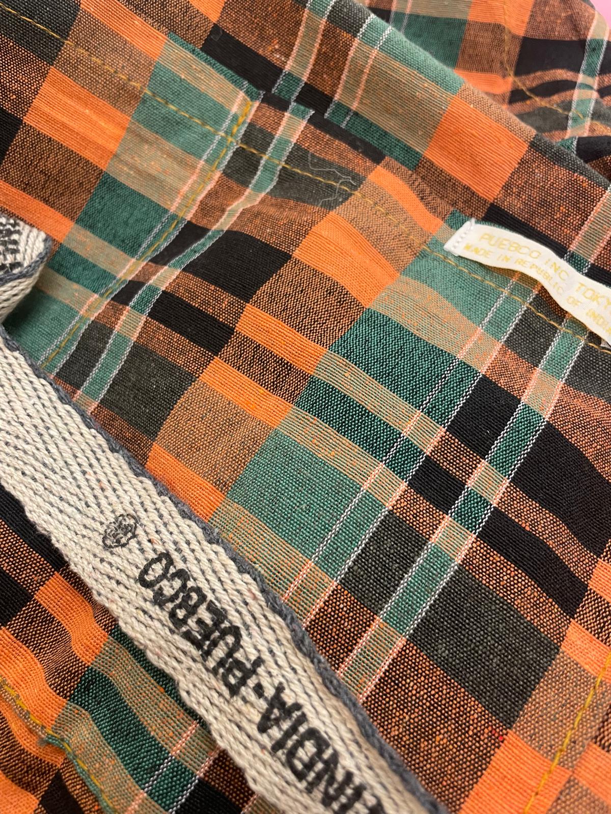 RECYCLE COTTON CHECK APRON / Green - Image 4