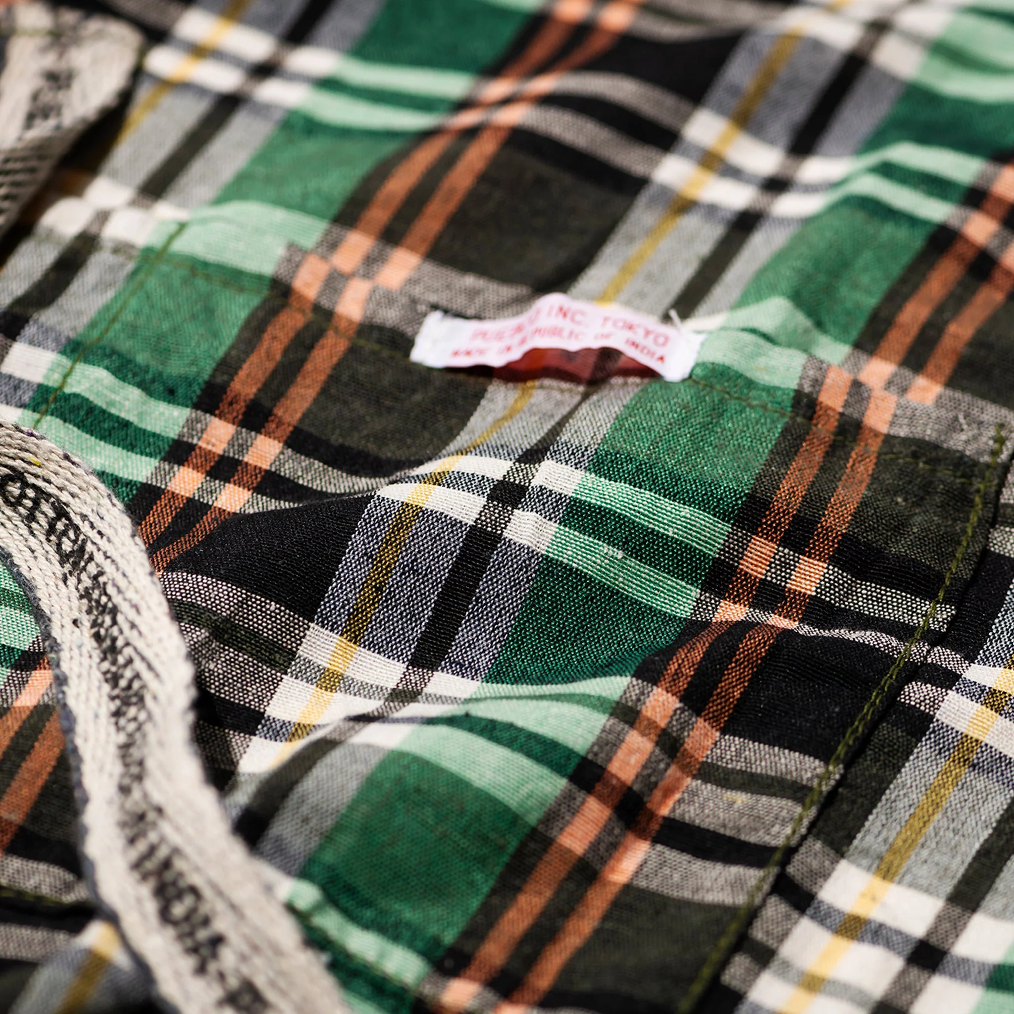 RECYCLE COTTON CHECK APRON / Green - Image 5