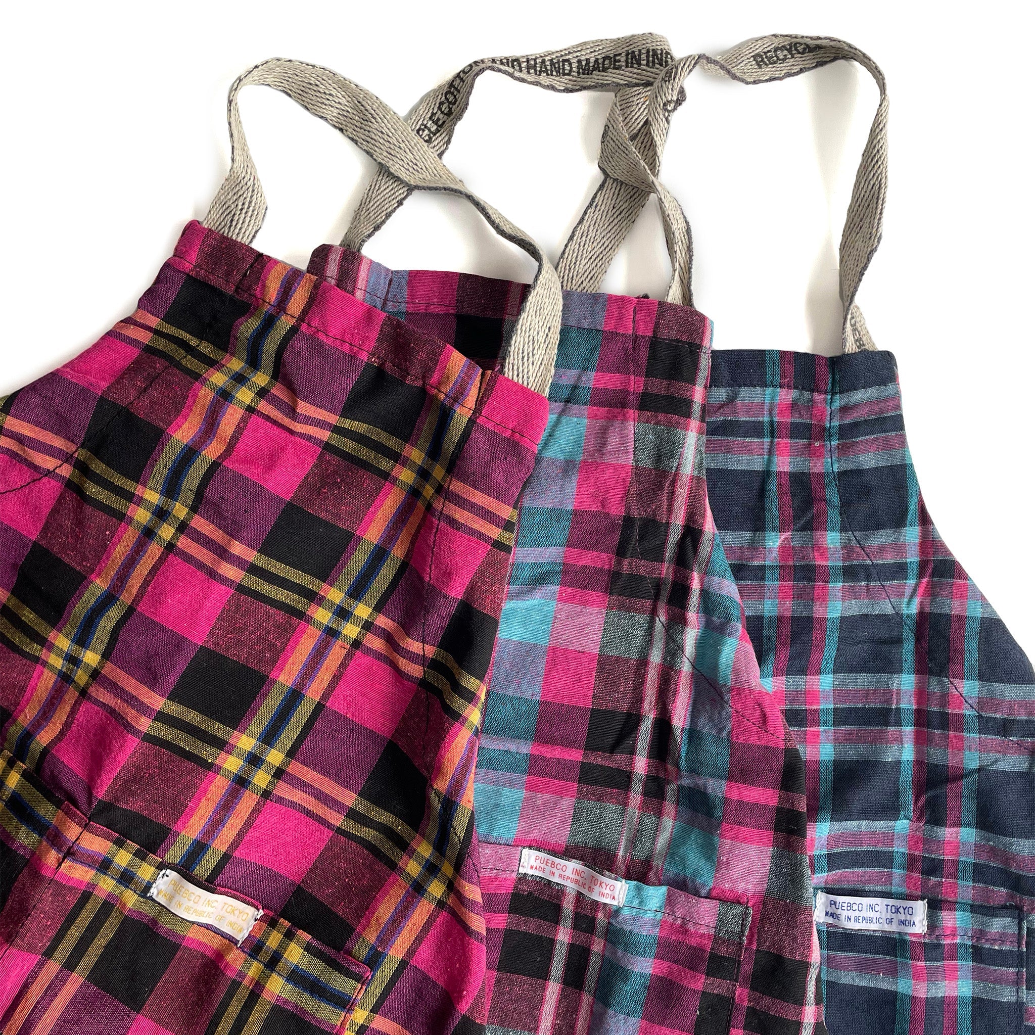 RECYCLE COTTON CHECK APRON / Pink - Image 4