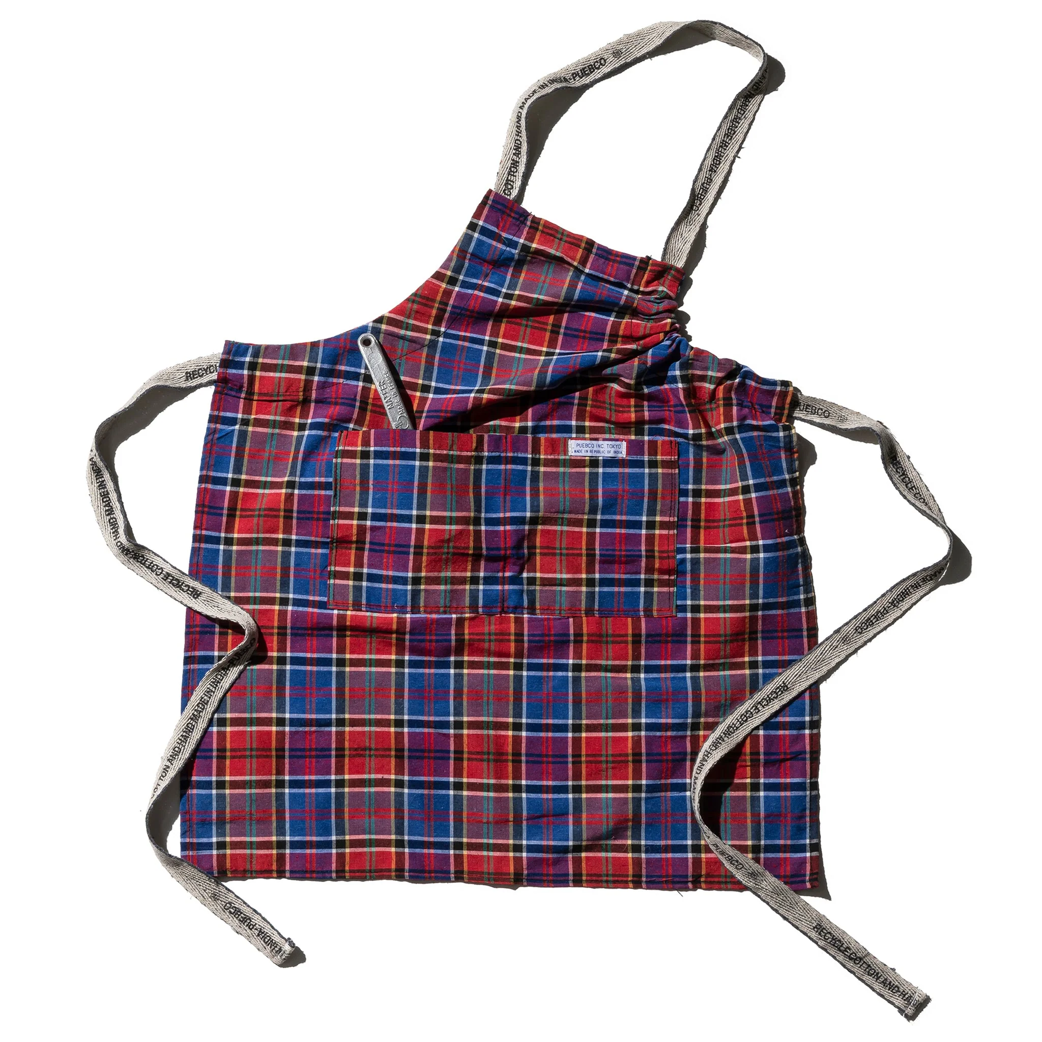 RECYCLE COTTON CHECK APRON / Red x Blue - Image 3