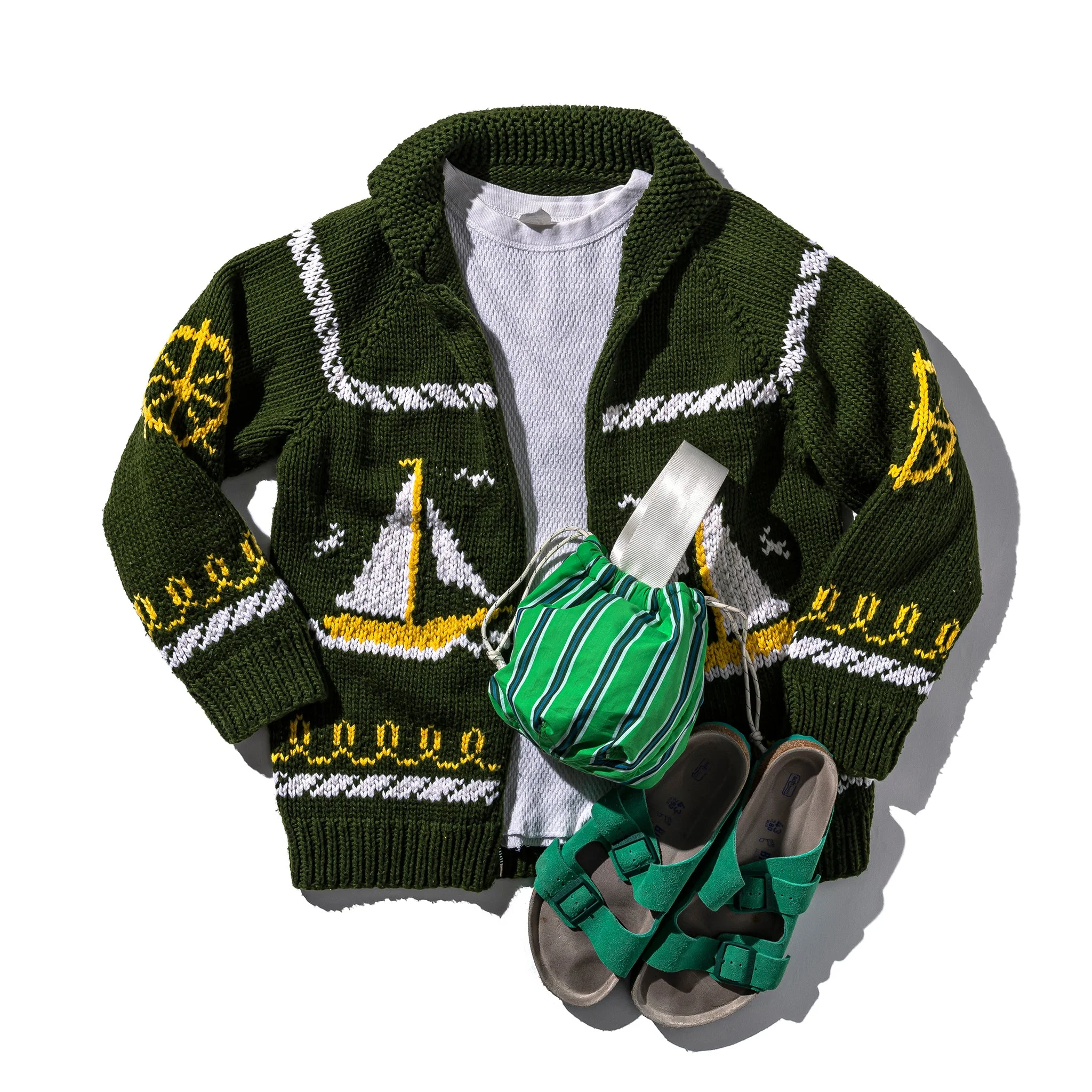 SHIRT FABRIC DRAWSTRING BAG / Green Stripe - Image 5