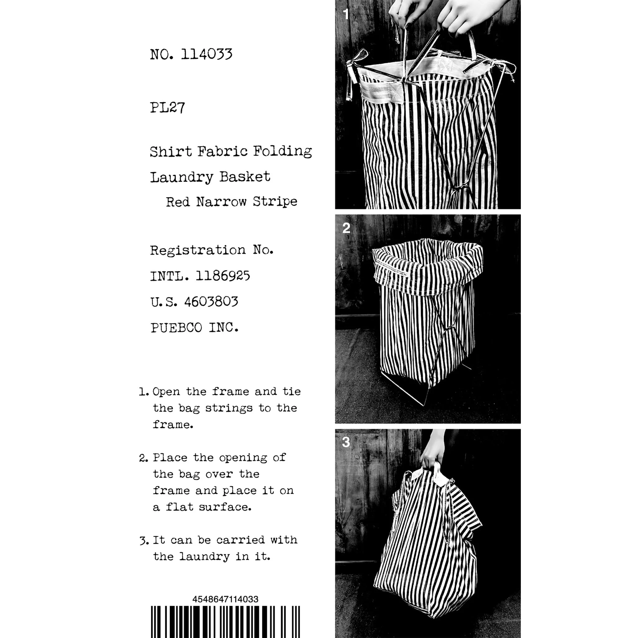 SHIRT FABRIC FOLDING LAUNDRY BASKET / Red Narrow Stripe - Image 8