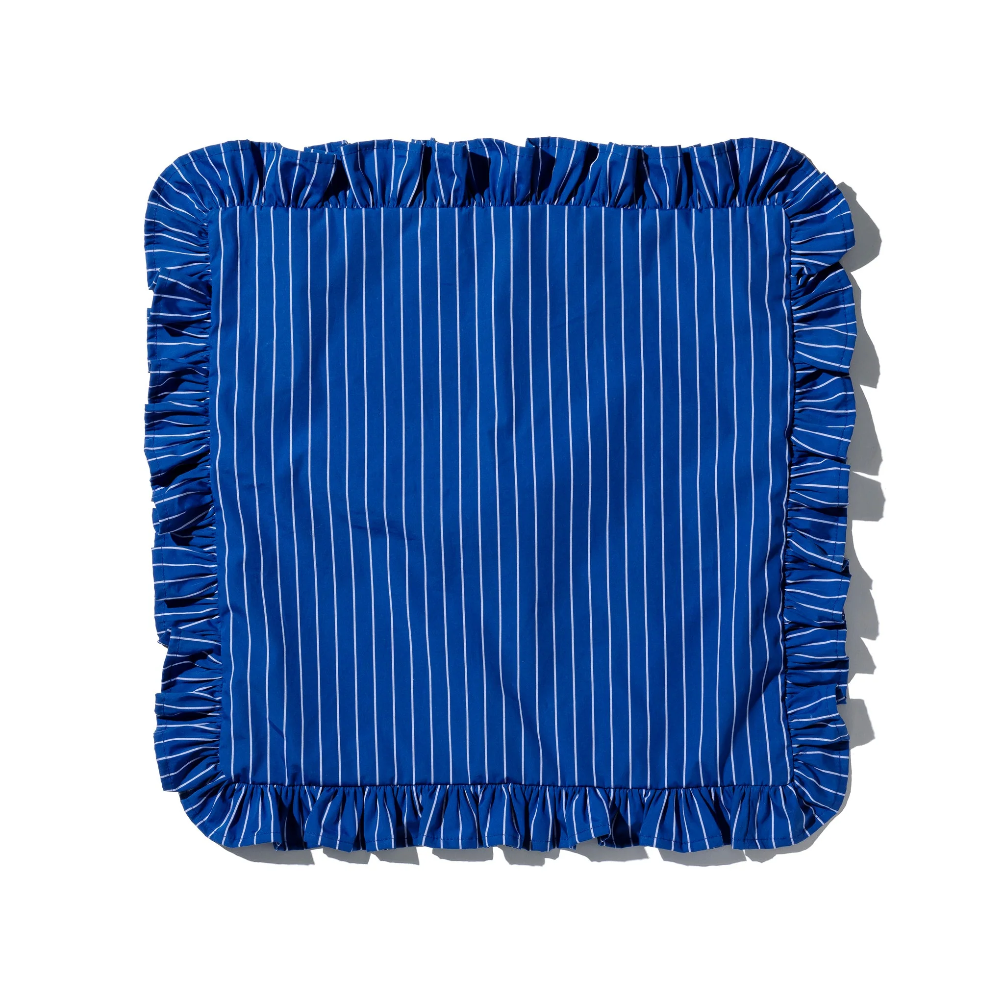 SHIRT FABRIC RUFFLE CUSHION COVER / Blue Stripe - Image 3