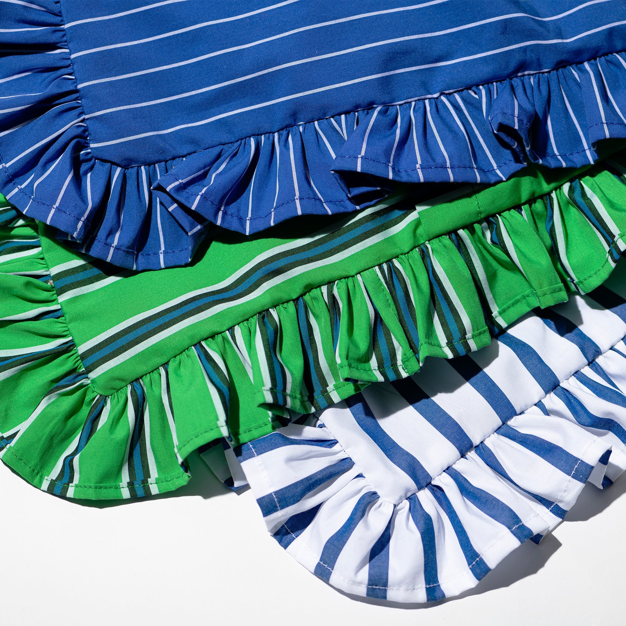 SHIRT FABRIC RUFFLE CUSHION COVER / Blue Stripe - Image 5