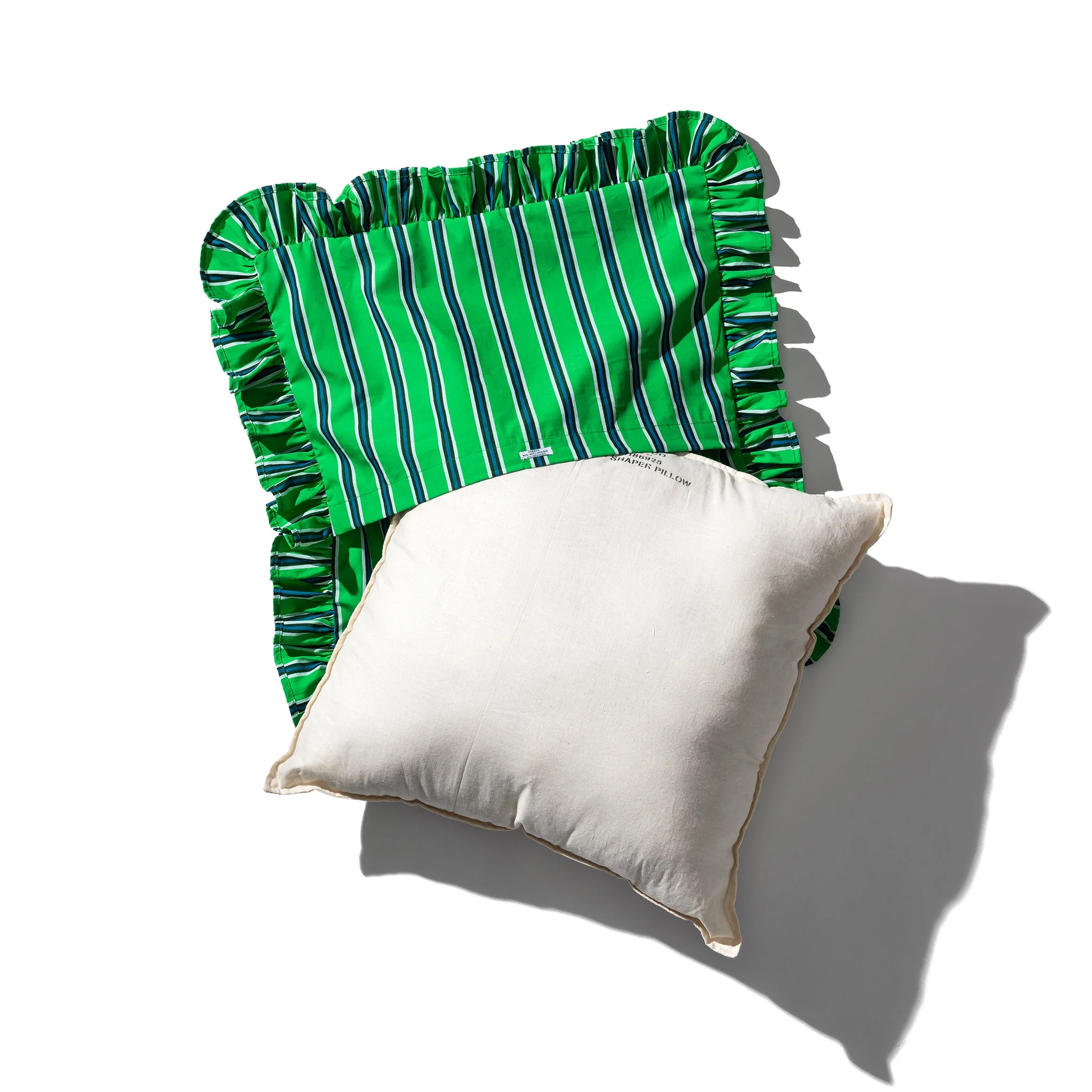 SHIRT FABRIC RUFFLE CUSHION COVER / Blue Stripe - Image 9