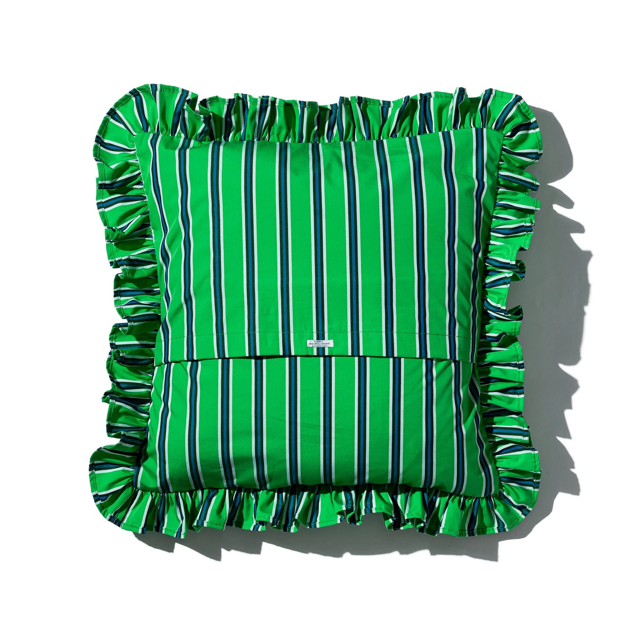 SHIRT FABRIC RUFFLE CUSHION COVER / Green Stripe - Image 7