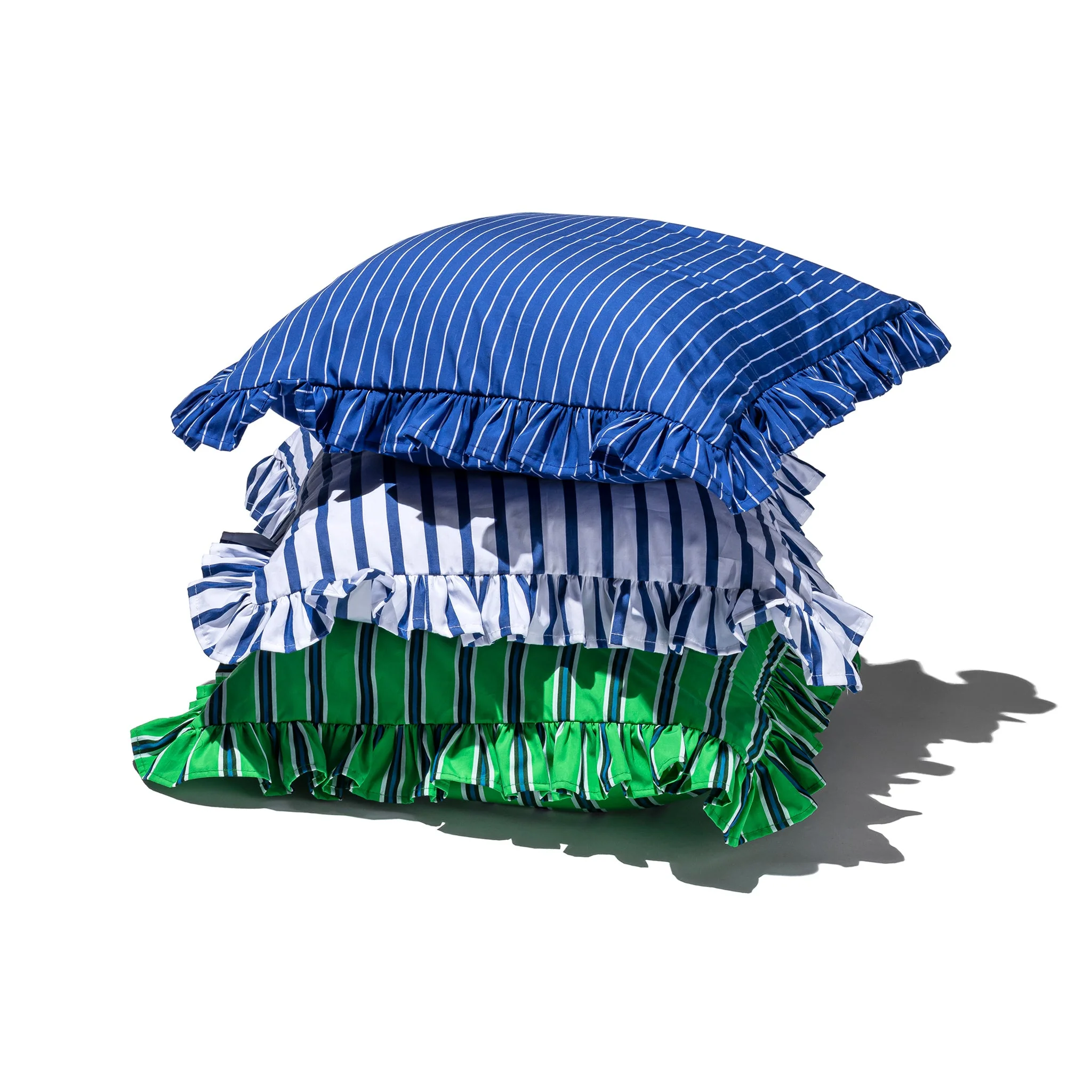 SHIRT FABRIC RUFFLE CUSHION COVER / White Stripe - Image 2